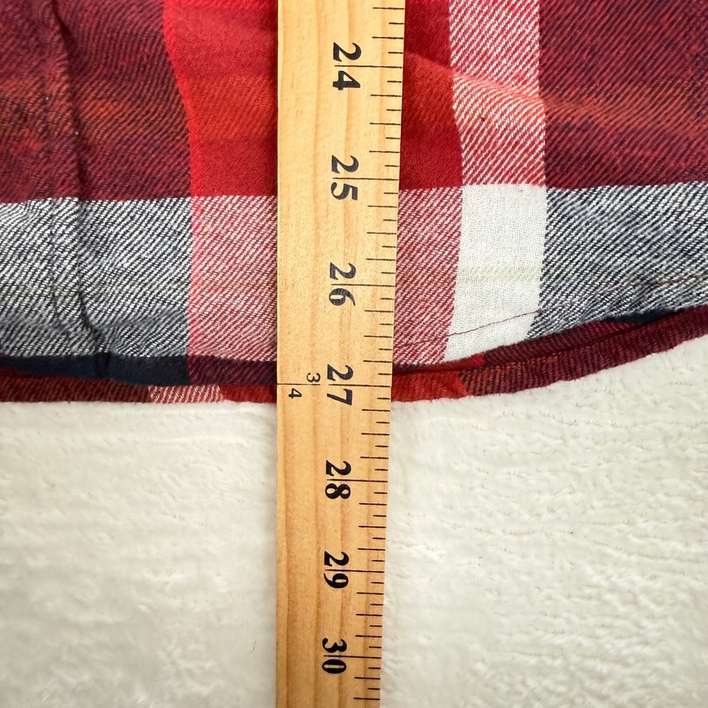 Lands End Mens Flannel Shirt Large Red Navy Blue Plaid Button Down Cotton L - Picture 7 of 8